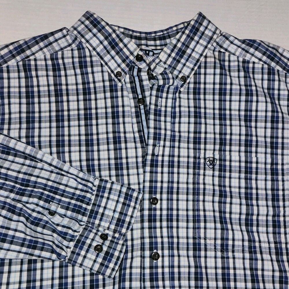 Ariat Pro Series Long Sleeve Plaid Button Down Shirt Men XXL Blue Cowboy Western